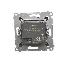 SIMON 54 Gniazdo ładowarka USB podwójna do ramki czarny mat DC2USB.01/49